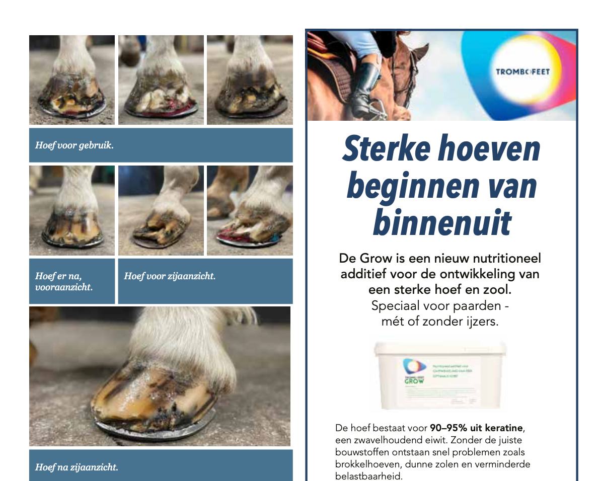 Publication Hippo Revue - ‘TROMBOFEET GROW’:  A NUTRITIONAL SUPPLEMENT FOR THE DEVELOPMENT OF AN OPTIMAL HOOF
